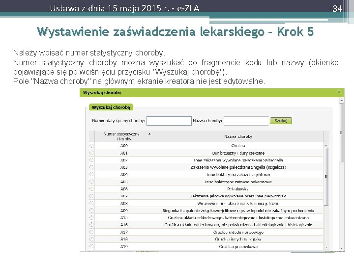 Ustawa z dnia 15 maja 2015 r. - e-ZLA 34 Wystawienie zaświadczenia lekarskiego –