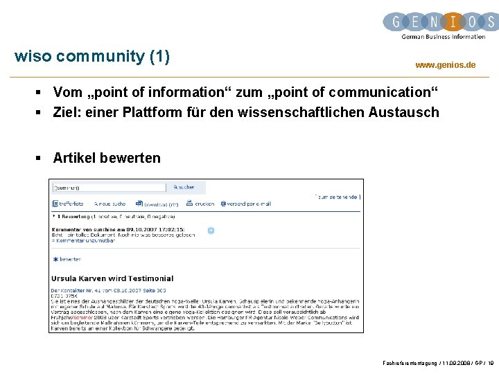 wiso community (1) www. genios. de § Vom „point of information“ zum „point of