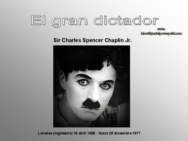 Sir Charles Spencer Chaplin Jr. Londres (Inglaterra) 16 abril 1889 - Suiza 25 diciembre