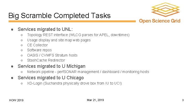 Big Scramble Completed Tasks ● Services migrated to UNL: ○ ○ ○ Topology REST