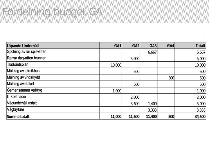 Fördelning budget GA 