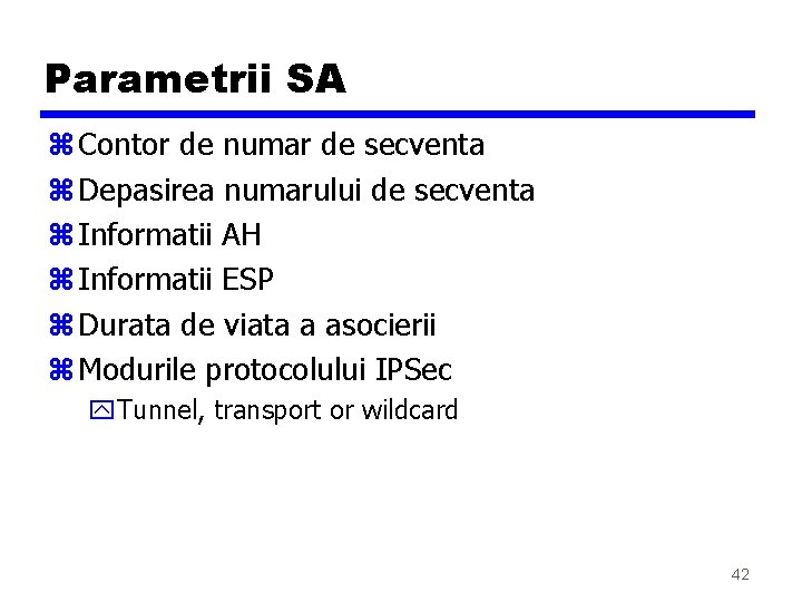 Parametrii SA z Contor de numar de secventa z Depasirea numarului de secventa z