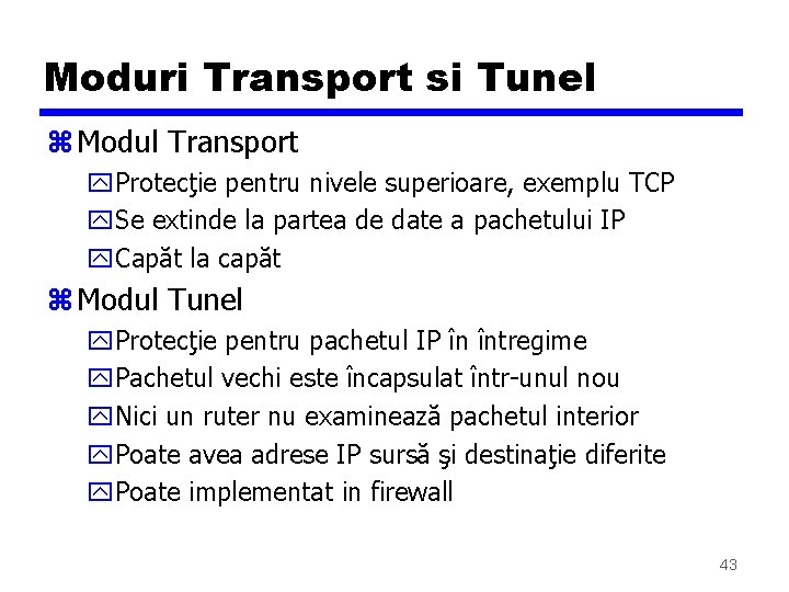 Moduri Transport si Tunel z Modul Transport y. Protecţie pentru nivele superioare, exemplu TCP