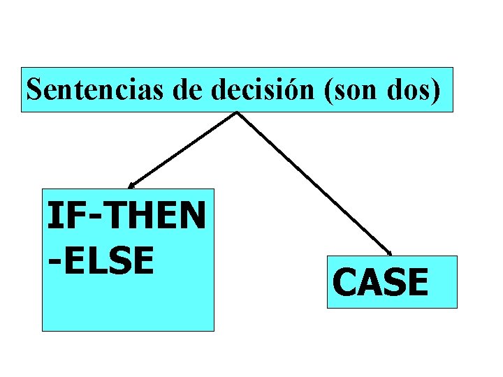 Sentencias de decisión (son dos) IF-THEN -ELSE CASE 