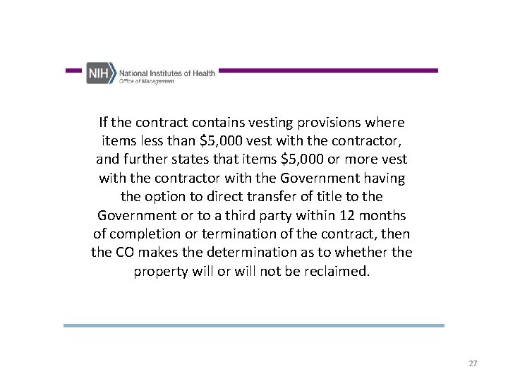 If the contract contains vesting provisions where items less than $5, 000 vest with