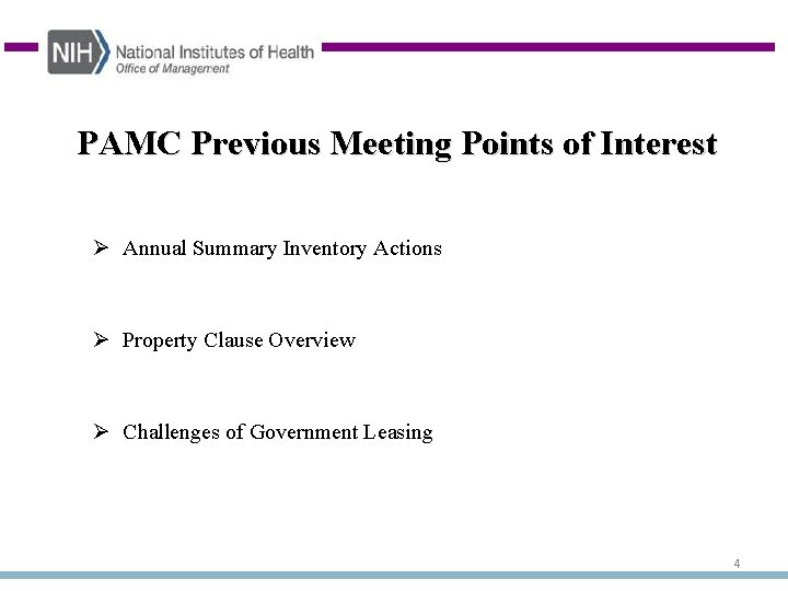 PAMC Previous Meeting Points of Interest Ø Annual Summary Inventory Actions Ø Property Clause