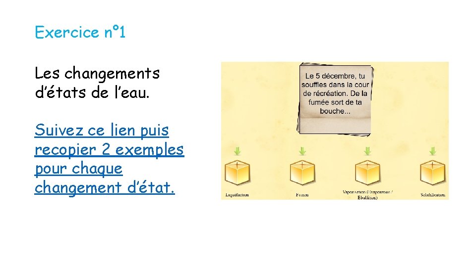 Exercice n° 1 Les changements d’états de l’eau. Suivez ce lien puis recopier 2