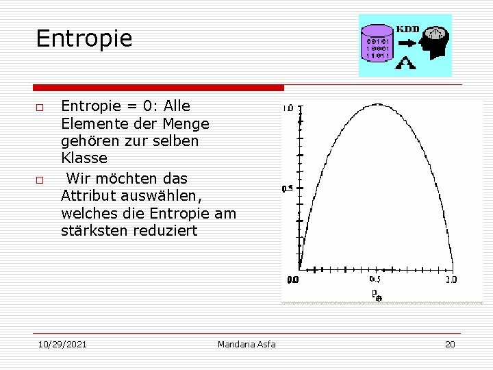 Entropie o o Entropie = 0: Alle Elemente der Menge gehören zur selben Klasse