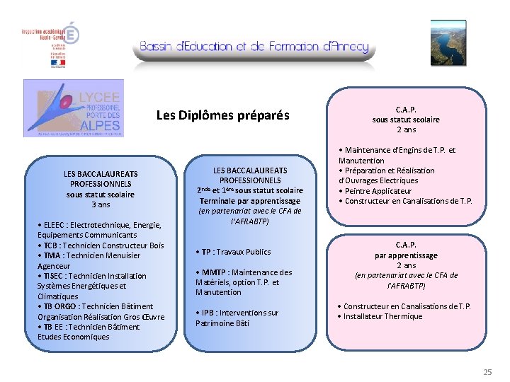 Les Diplômes préparés LES BACCALAUREATS PROFESSIONNELS sous statut scolaire 3 ans • ELEEC :