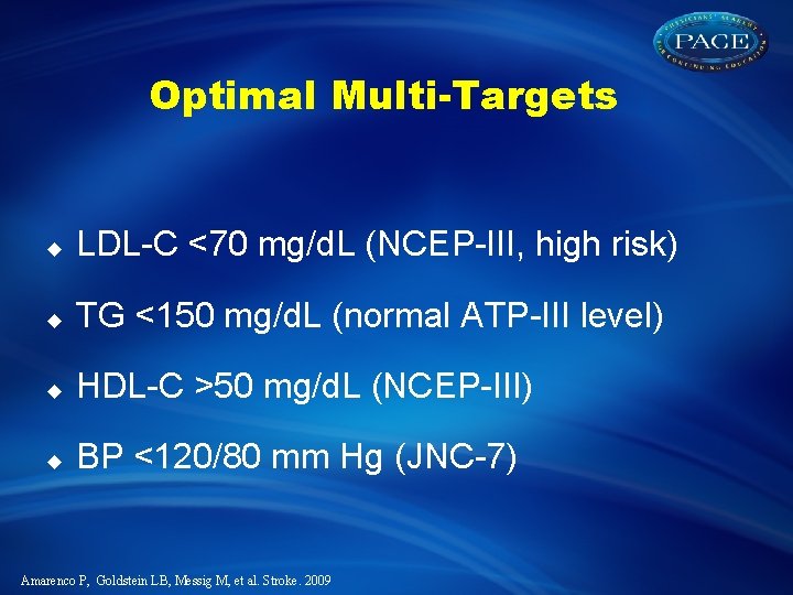 Optimal Multi-Targets u LDL-C <70 mg/d. L (NCEP-III, high risk) u TG <150 mg/d.