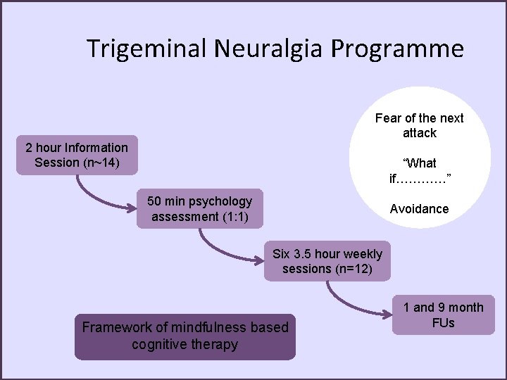 Trigeminal Neuralgia Programme Fear of the next attack 2 hour Information Session (n~14) “What