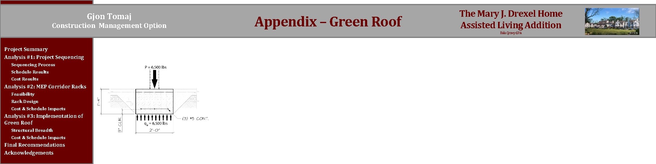 Gjon Tomaj Construction Management Option Appendix – Green Roof The Mary J. Drexel Home