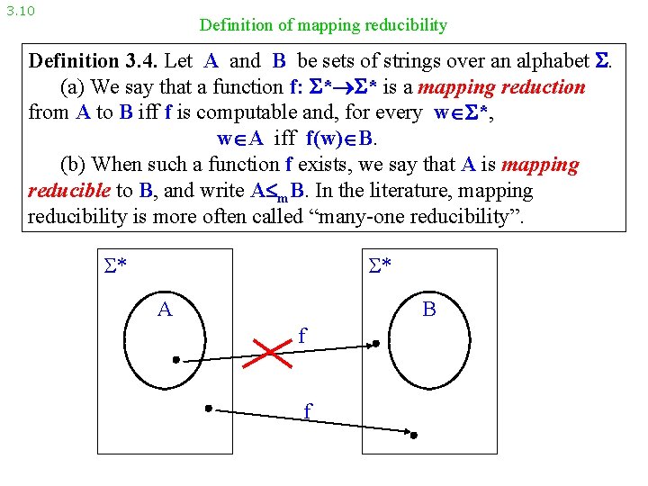 3. 10 Definition of mapping reducibility Definition 3. 4. Let A and B be