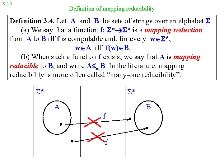 3. 10 Definition of mapping reducibility Definition 3. 4. Let A and B be