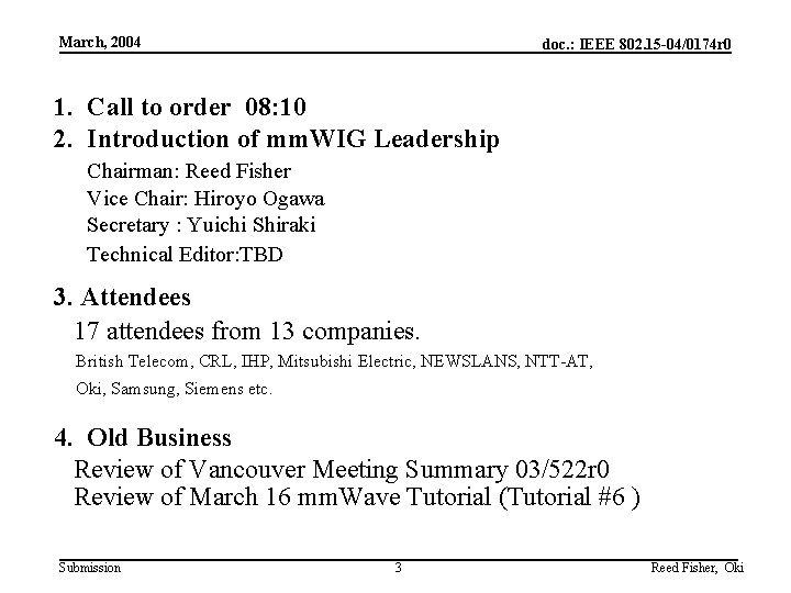 March, 2004 doc. : IEEE 802. 15 -04/0174 r 0 1. Call to order