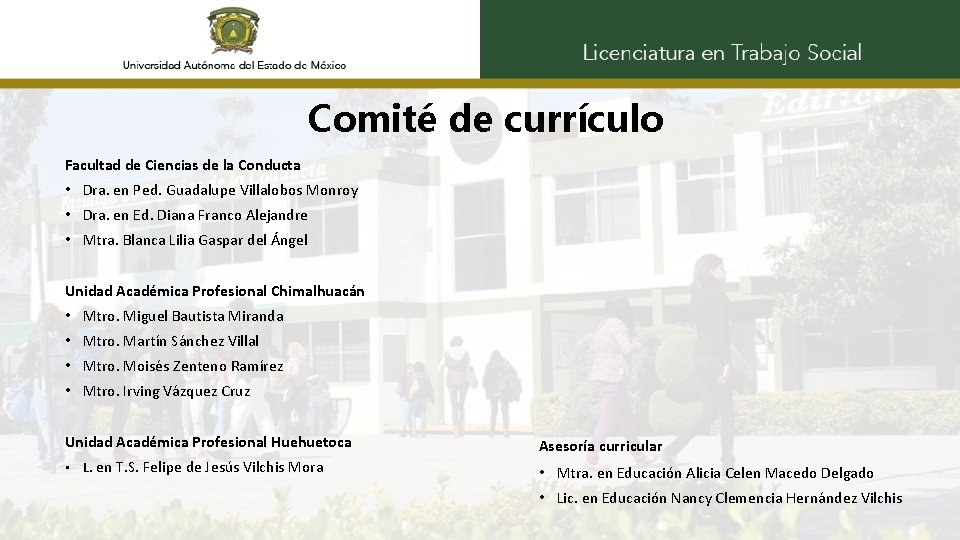 Comité de currículo Facultad de Ciencias de la Conducta • Dra. en Ped. Guadalupe