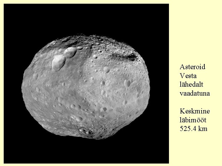 Asteroid Vesta lähedalt vaadatuna Keskmine läbimõõt 525. 4 km 