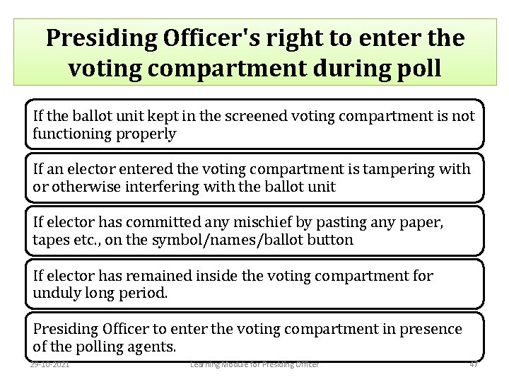 Presiding Officer's right to enter the voting compartment during poll If the ballot unit