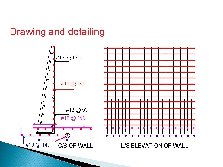 Drawing and detailing #12 @ 180 #10 @ 140 #12 @ 90 #16 @