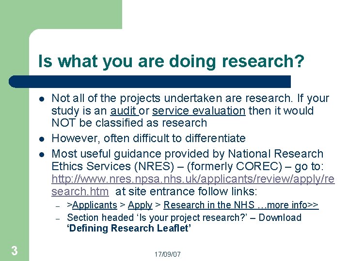 Is what you are doing research? l l l Not all of the projects