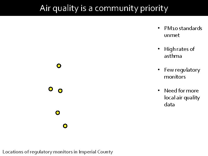 Air quality is a community priority • PM 10 standards unmet • High rates