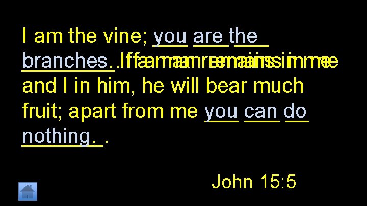 I am the vine; ___ you are ___the ________. Ifaaman branches. manremainsininme me and