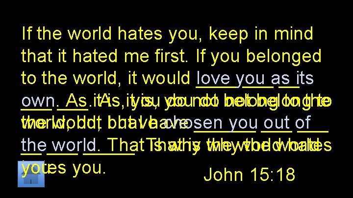 If the world hates you, keep in mind that it hated me first. If