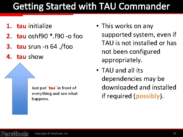 Getting Started with TAU Commander 1. 2. 3. 4. tau initialize tau oshf 90