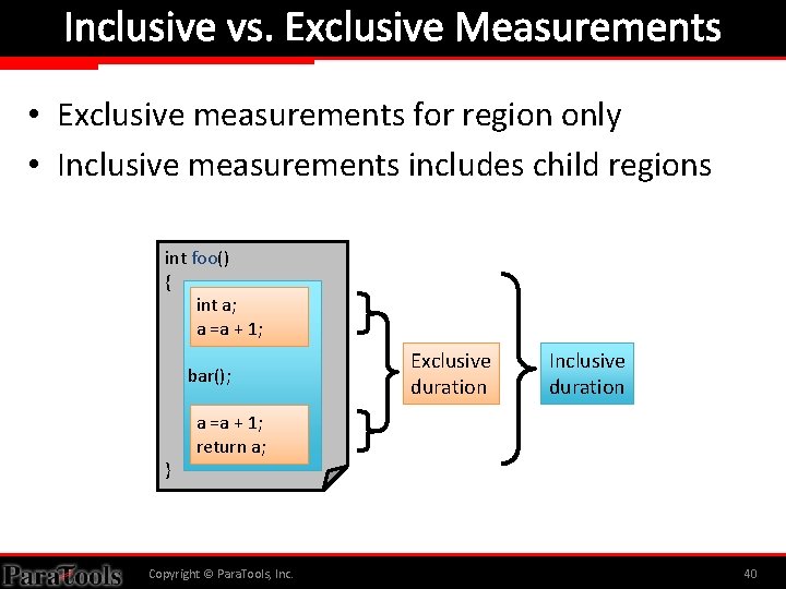 Inclusive vs. Exclusive Measurements • Exclusive measurements for region only • Inclusive measurements includes