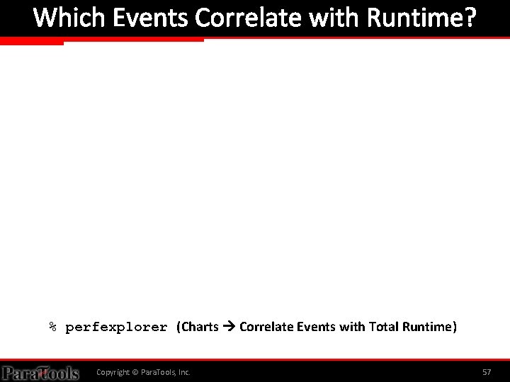 Which Events Correlate with Runtime? % perfexplorer (Charts Correlate Events with Total Runtime) Copyright