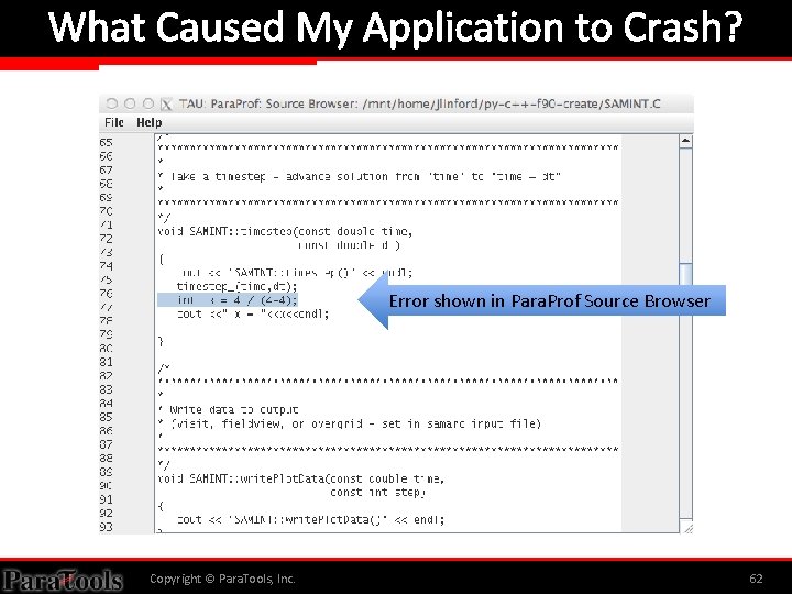 What Caused My Application to Crash? Error shown in Para. Prof Source Browser Copyright