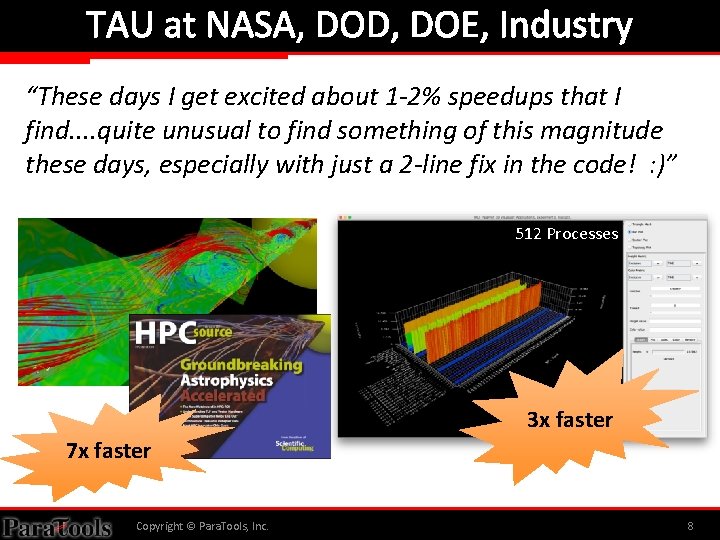 TAU at NASA, DOD, DOE, Industry “These days I get excited about 1 -2%