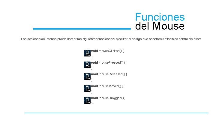 Funciones del Mouse Las acciones del mouse puede llamar las siguientes funciones y ejecutar