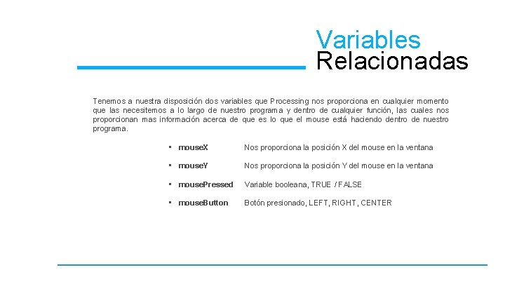 Variables Relacionadas Tenemos a nuestra disposición dos variables que Processing nos proporciona en cualquier