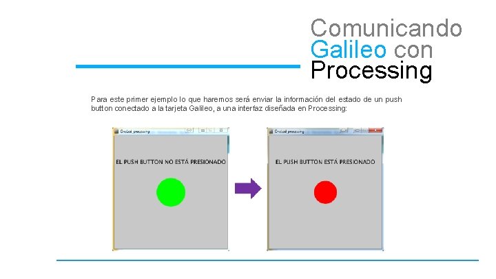 Comunicando Galileo con Processing Para este primer ejemplo lo que haremos será enviar la