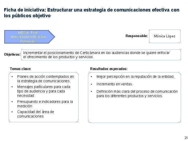 Ficha de iniciativa: Estructurar una estrategia de comunicaciones efectiva con los públicos objetivo MEGA: