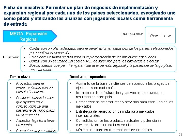 Ficha de iniciativa: Formular un plan de negocios de implementación y expansión regional por