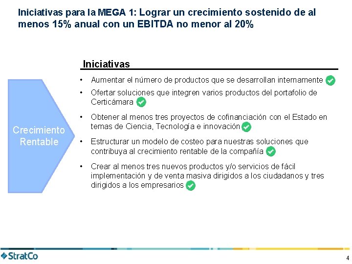 Iniciativas para la MEGA 1: Lograr un crecimiento sostenido de al menos 15% anual