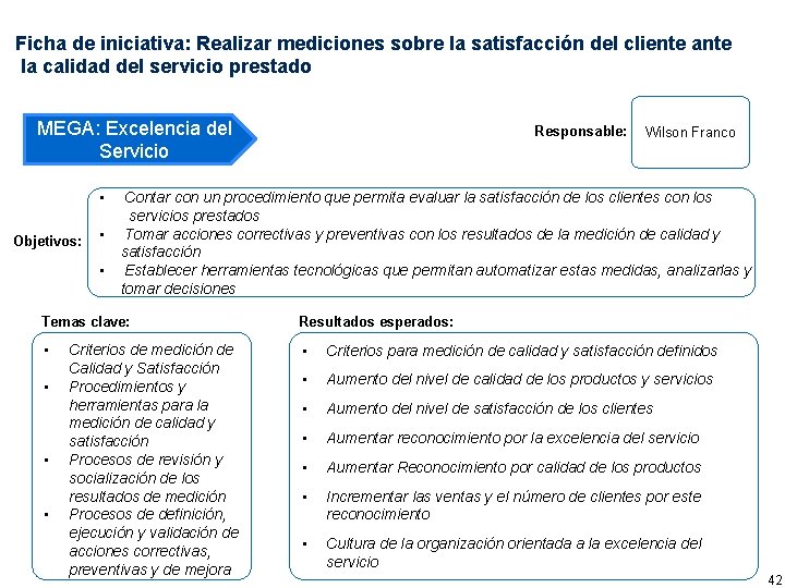 Ficha de iniciativa: Realizar mediciones sobre la satisfacción del cliente ante la calidad del