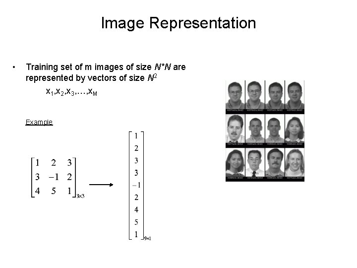 Image Representation • Training set of m images of size N*N are represented by