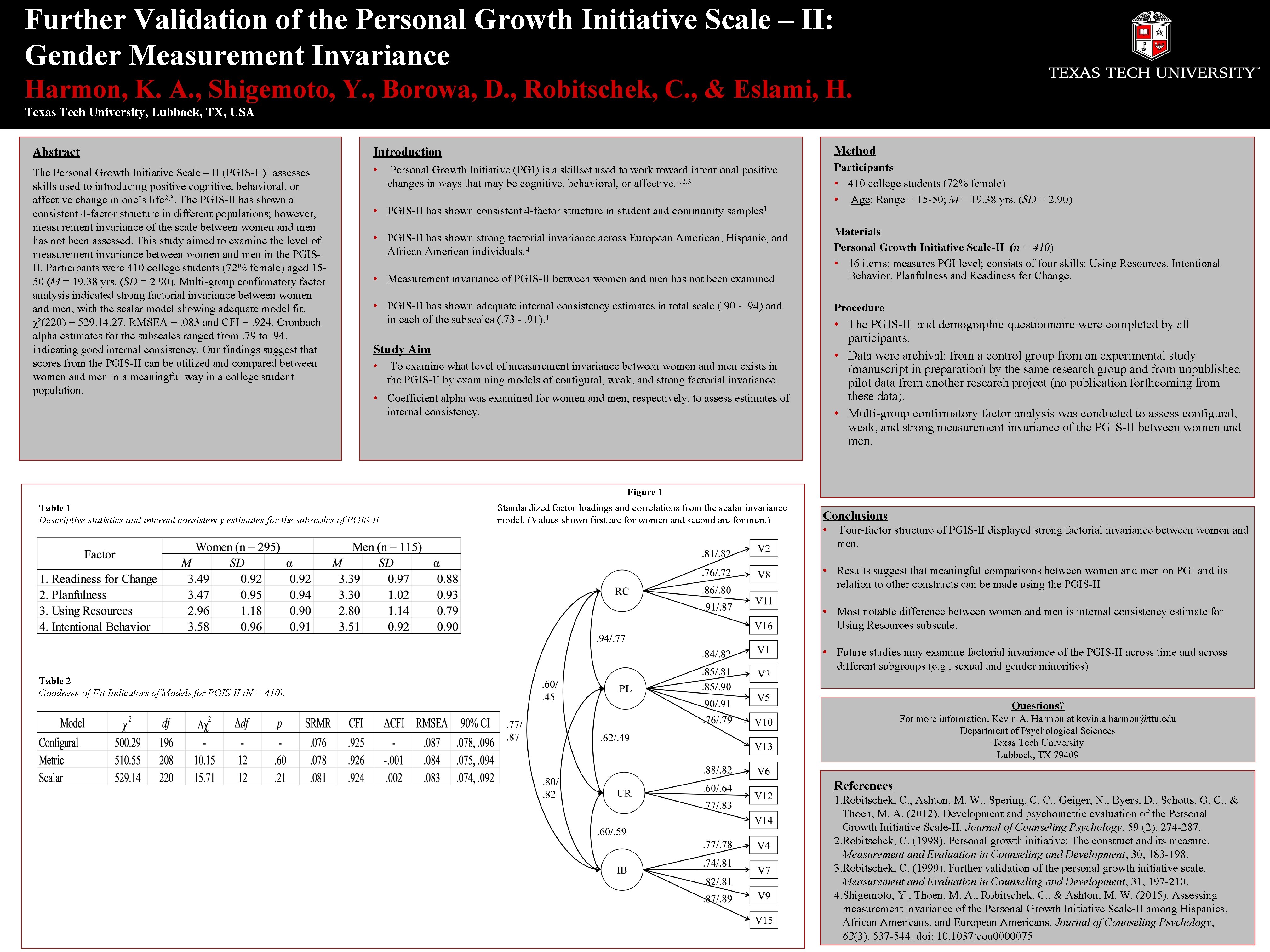 Further Validation of the Personal Growth Initiative Scale – II: Gender Measurement Invariance Harmon, Further Validation of the Personal Growth Initiative Scale – II: Gender Measurement Invariance Harmon,