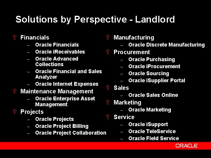 Solutions by Perspective - Landlord Ÿ Financials – – – Oracle Financials – Oracle
