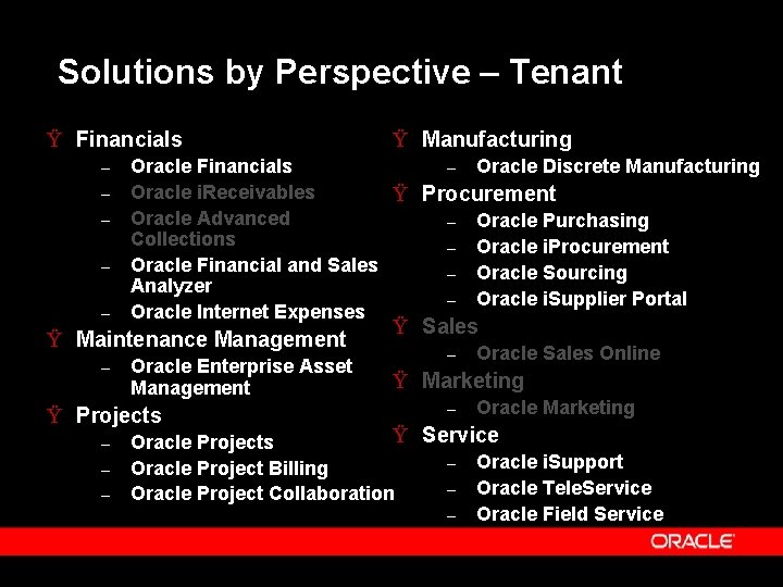 Solutions by Perspective – Tenant Ÿ Financials – – – Oracle Financials – Oracle