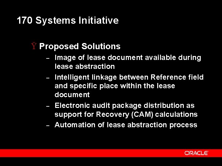 170 Systems Initiative Ÿ Proposed Solutions – – Image of lease document available during