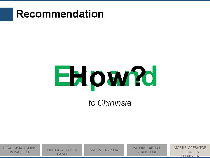 Recommendation Expand How? to Chininsia LEGAL WRANGLING IN NAKOLIA UNCERTAINTY IN ILANIA SSC IN