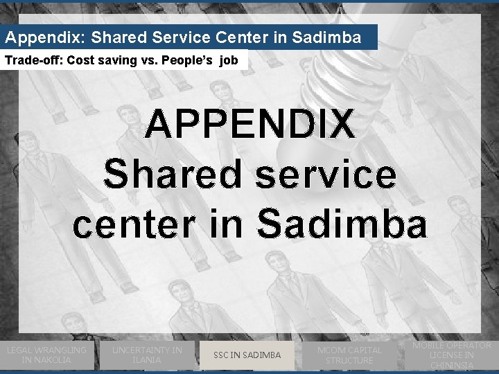Appendix: Shared Service Center in Sadimba Trade-off: Cost saving vs. People’s job APPENDIX Shared