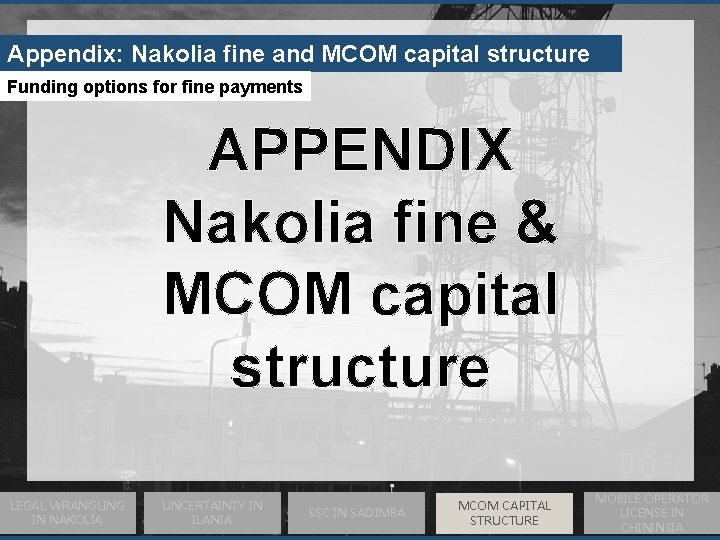 Appendix: Nakolia fine and MCOM capital structure Funding options for fine payments APPENDIX Nakolia