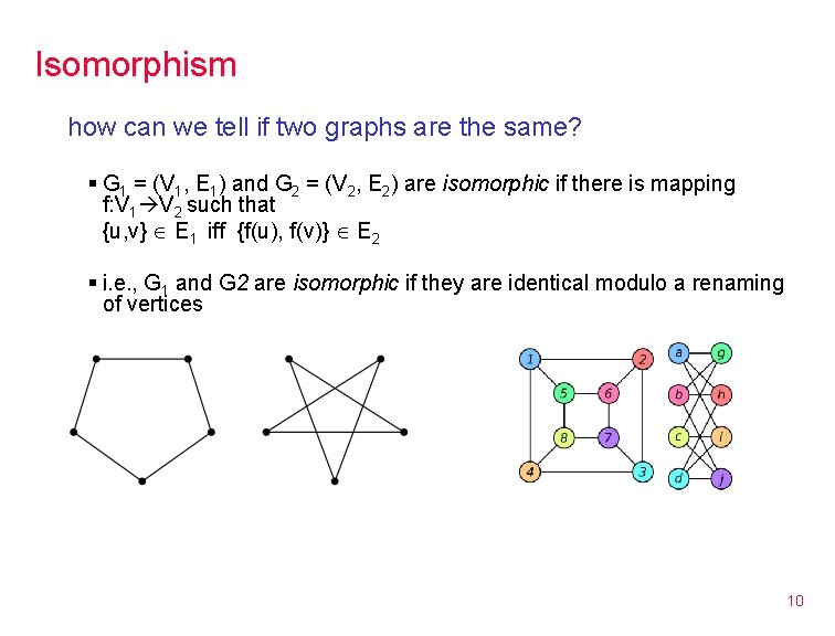 Isomorphism how can we tell if two graphs are the same? § G 1