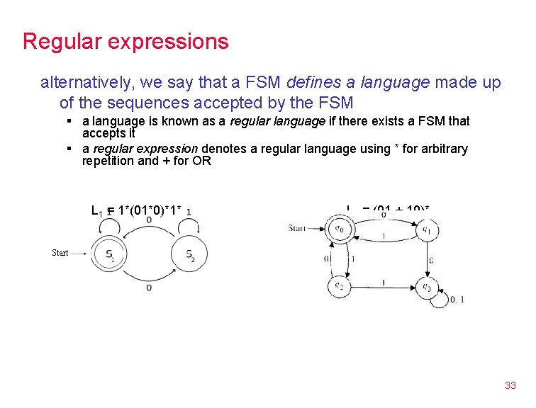 Regular expressions alternatively, we say that a FSM defines a language made up of
