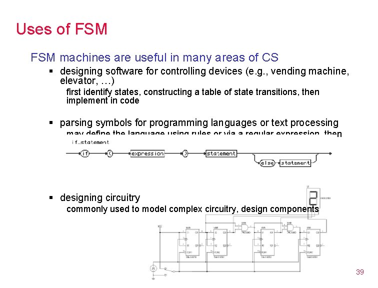 Uses of FSM machines are useful in many areas of CS § designing software